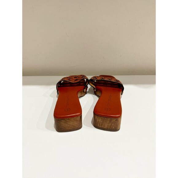 Tory Burch Basketweave Leather Clog Slides Sandals Brick Red Women's Size US 8 - Picture 6 of 9